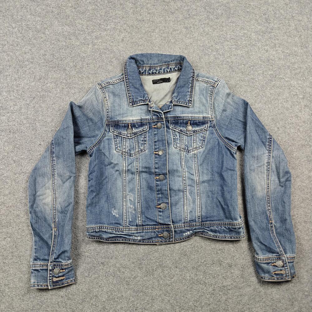PrAna Jacket Womens Small Blue Denim Lightwash Collared Pockets Button Unlined